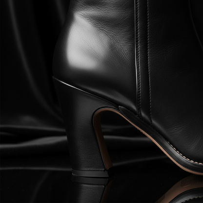 Ankle Boot Valentina Noir Couro Preto | Salto Bloco
