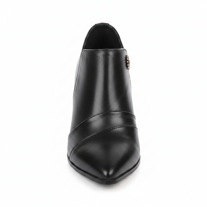 Ankle Boot Valentina Noir Couro Preto | Salto Bloco